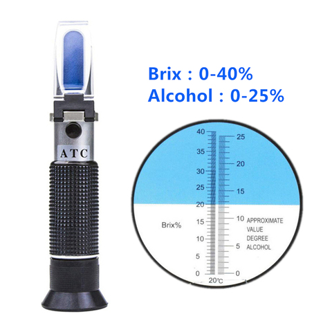 Refractómetro de uva de mano para vino 0-25%, probador de bebidas espirituales, medidor de alcohol Brix 0-40%, medidor de concentración de azúcar a doble escala ► Foto 1/6