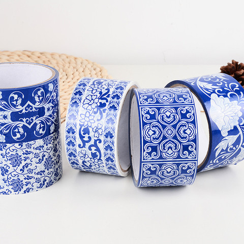 Washi Tape Retro, pegatina de porcelana azul y blanca, papel adhesivo decorativo, suministros escolares para cintas Washi DIY ► Foto 1/6