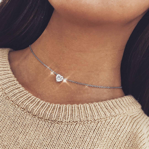 Collar de corazón de cristal para mujer, colgante de cadena corta de oro, colgante con abalorio, regalos para novias, novedad de 2022 ► Foto 1/6