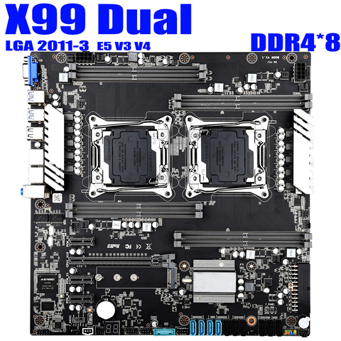 Placa base de CPU dual X99 LGA 2011 v3 v4 E-ATX USB3.0 SATA3 VGA con procesador dual Xeon, placa base con ranura M.2, LAN dual Giga ► Foto 1/6