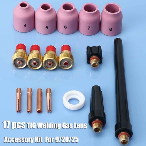 Juego completo de accesorios para objetivos de Gas de soplete de soldadura TIG, gran oferta, 17 Uds., para WP9/20/25 Series 0.040 