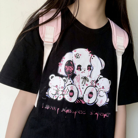 Camisetas de manga corta para mujer, ropa Vintage Harajuku, Impresión de Anime, holgada, Punk, negra, gótica, estilo coreano, Y2K ► Foto 1/6