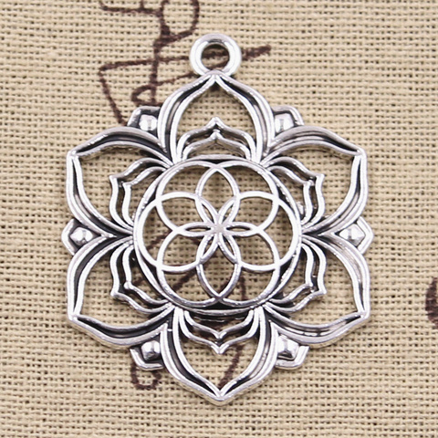 6 uds. De abalorios de flor de la vida para Yoga, joyería tibetana, colgante de Color plata antigua de 43x35mm ► Foto 1/2