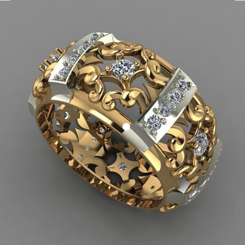 Nuevo diseño de anillos de dedo con estampado de flores huecas para hombres y mujeres de marca de lujo de oro plateado dos tonos llenos CZ anillos de boda Z3P189 ► Foto 1/6