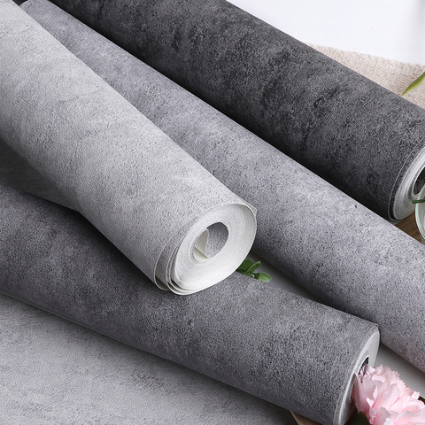 Papel tapiz de PVC con textura mate para decoración del hogar, rollos de papel de pared del dormitorio, resistente al agua, Color gris cemento liso oscuro ► Foto 1/6