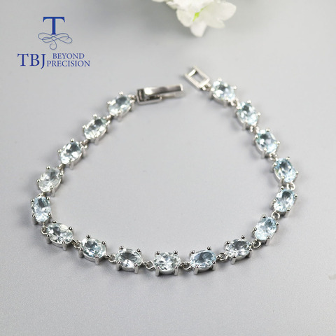 TBJ-pulsera de piedras preciosas de Aguamarina azul claro para mujer, ovalada, 5x7mm, 17 Uds., joyería de piedras preciosas naturales de 15ct, Plata de Ley 925 para mujer ► Foto 1/6