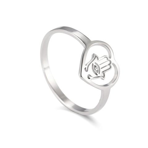 Skyrim-anillo con diseño de corazón de Fátima para mujer, joyería de acero inoxidable con diseño de Hamsa, amuleto de Hamesh judía, anillos informales ► Foto 1/6