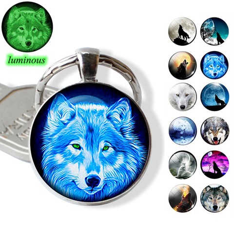 Resplandor en el oscuro Lobo llavero anillos luminosa cabeza de Lobo llavero hombres joyas regalo ► Foto 1/6