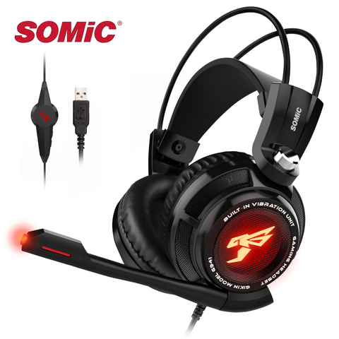 Somic-Auriculares con sonido envolvente 7,1 para videojuegos, cascos estéreo con micrófono, vibrador para PC, ordenador, portátil, G941 ► Foto 1/6