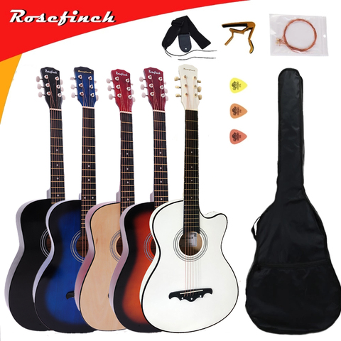 Guitarra acústica de 38 pulgadas para principiantes juegos de guitarra con Capo Picks 6 cuerdas guitarra Basswood 13 colores instrumentos musicales AGT166 ► Foto 1/6