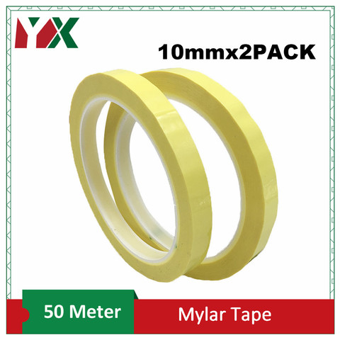 YX paquete de 2 cinta de Mylar de aislamiento adhesivo de 10mm para transformador, Motor, condensador, envoltura de bobina, amarillo Anti-llama 50M/rollo ► Foto 1/2