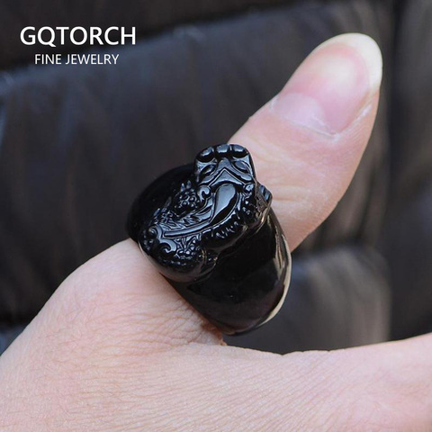 Anillo de piedra obsidiana negra Natural para hombre, talla 10, 12, tallas 2017, Aneis ► Foto 1/4