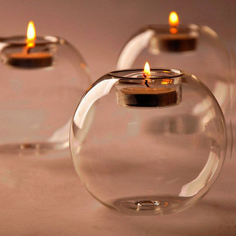 Portavelas de cristal hueco redondo estilo europeo, candelabro de boda, candelabro de cristal transparente fino, decoración para el hogar y comedor ► Foto 1/6