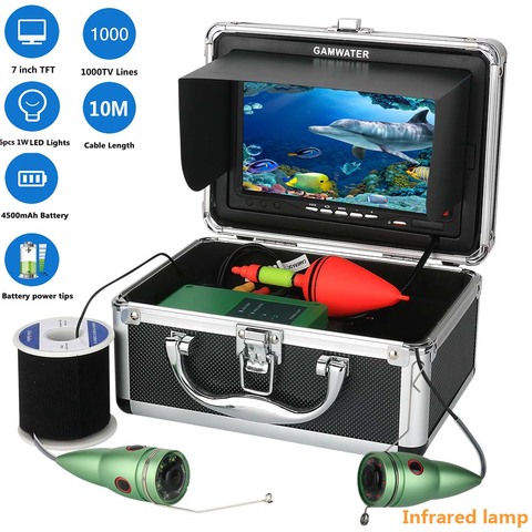 Buscador de peces de hielo 1000tvl, Kit de cámara de vídeo de pesca submarina, luces de lámpara infrarroja/blanca con Monitor a Color de 7 