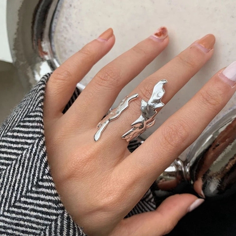 Silvology de Plata de Ley 925 Plata Irregular textura Blaze anillos para las mujeres diseño Original exageración 2022 anillos de joyas de Punk ► Foto 1/6