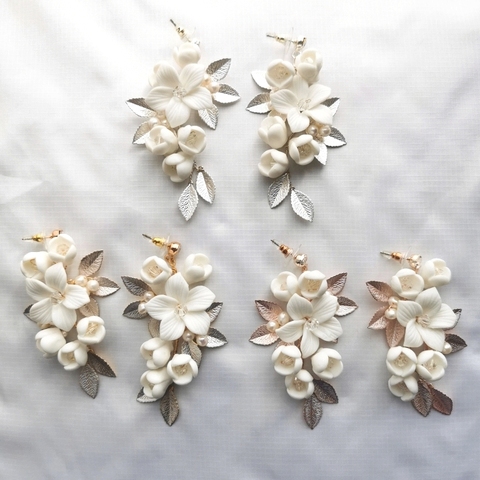 Pendientes de boda hechos a mano con flor de porcelana, joyería de boda, aretes de gota de oro rosa ► Foto 1/6