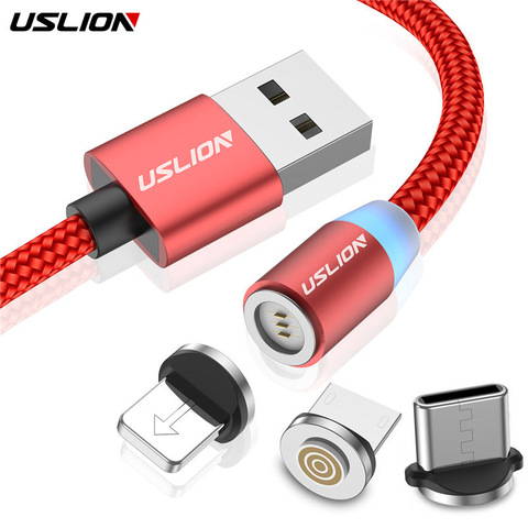 USLION 1M 3A carga rápida USB Micro Cable tipo C Cable LED Teléfono Cable tipo-c cargador magnético para Iphone XS 7 XR Samsung ► Foto 1/6