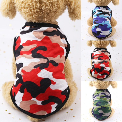 Camiseta con estampado de camuflaje para perro, ropa de verano para mascotas, chaleco transpirable, ropa fina para perros pequeños, chaleco para cachorros, 1 unidad ► Foto 1/6