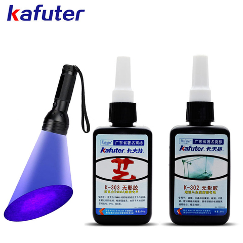 Pegamento curado con UV Kafuter, adhesivo de curado UV de 50ml, K-303/302, 51LED, linterna UV, adhesivo de curado de cristal, adhesivo de Metal ► Foto 1/6