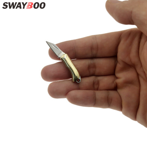 Swayboo-minicuchillo de bolsillo portátil de acero inoxidable, cuchillo plegable EDC con mango de latón, regalo, desembalaje ► Foto 1/6