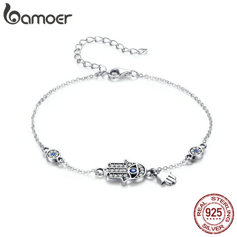 BAMOER-pulsera de eslabones de cadena de mano de Fátima para mujer, de Plata de Ley 925 auténtica, con cierre de langosta, joyería clásica SCB079 ► Foto 1/6