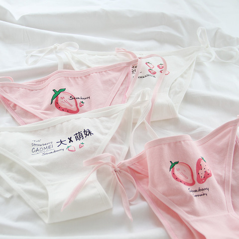 Lolita-ropa interior con estampado rosa para mujer, diseño de fresa, bragas sexys de algodón con lazo, bragas dulces para estudiantes, lencería para Cosplay ► Foto 1/6