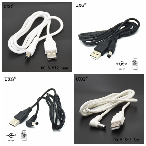 Enchufe de corriente continua de 2A, conversor USB a 5,5x2,5mm/CC 5,5x2,5mm, conector de ángulo recto en forma de L blanco y negro con conector de Cable de alimentación Cable USB ► Foto 1/5