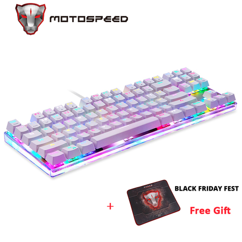 Motospeed K87S ABS USB2.0 Teclado mecánico con cable LED con luz de fondo RGB interruptor azul escritorio ruso gamer atado blanco 1,8 m ► Foto 1/6