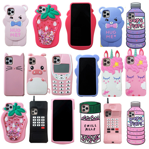 Funda de silicona con dibujos animados en 3D para iPhone, funda de teléfono con dibujos de animales, pato, unicornio, para iPhone 5, 5s, SE, 5C, 6, 6s, 7, 8 Plus, X, XR, Xs, 11 Pro Max ► Foto 1/5