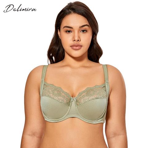 Delimira-Sujetador con aros de cobertura completa para mujer, sin relleno, de talla grande, encaje transparente ► Foto 1/6