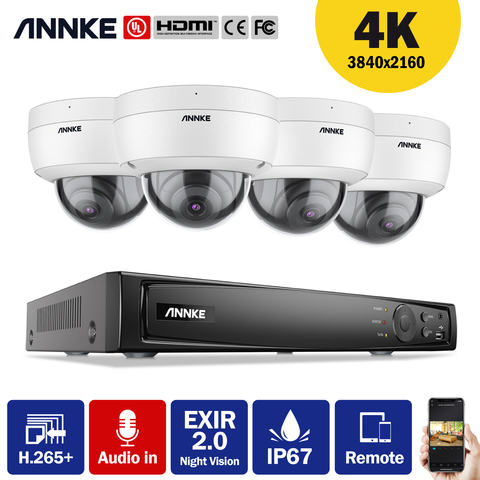 ANNKE-Sistema de videovigilancia de red POE, 8 canales, 8MP, FHD, NVR con cámaras de seguridad en Domo IP de 4X 8MP, grabación de Audio, tarjeta TF ► Foto 1/1