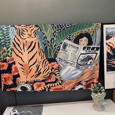 Serie de animales diseño nórdico INS tapiz colgante tela de fondo decoración de pared Boho tapiz jungla Tigre chica ► Foto 1/5