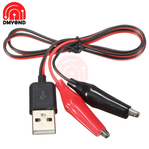 Pinzas de prueba de cocodrilo a conector macho USB, Cable adaptador de fuente de alimentación, 58cm, rojo y negro ► Foto 1/6