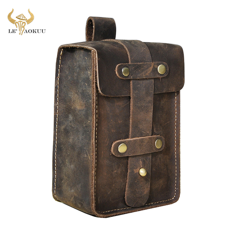 Crazy Horse-Bolso pequeño de cuero Vintage para hombre, estuche para cigarrillos de diseño, bolsa para teléfono de 6 