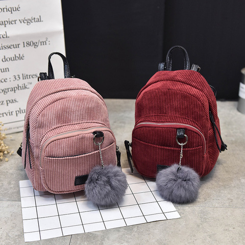 Mini mochila de pana para mujer, Bolso pequeño cruzado de tela suave a rayas para adolescentes, bolso de hombro para teléfono ► Foto 1/6