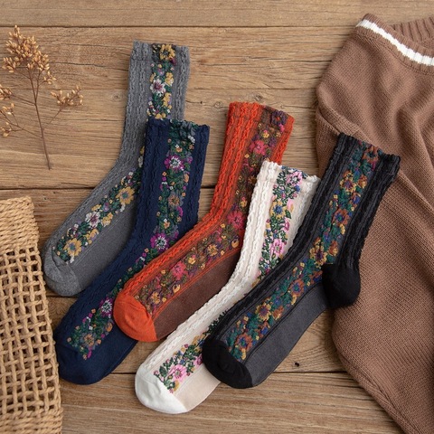 Jeseca otoño estilo nacional flor imprimir calcetines de las mujeres Harajuku calcetín mujer moda invierno cálido regalos de Navidad para las chicas ► Foto 1/6