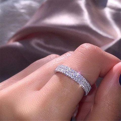 Exquisita tres filas de los cristales de las mujeres anillo de compromiso parte boda de la mano de la joyería accesorios para tamaño 5-12 ► Foto 1/6