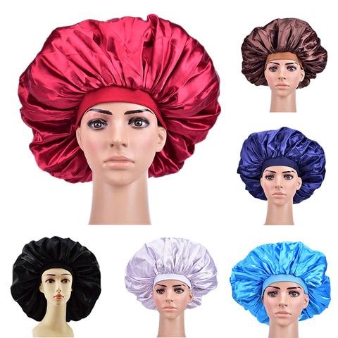 Gorro de seda satinada para dormir, gorro de protección para la cabeza, tratamiento para el cabello, trampolín rizado, tamaño grande, 1 Uds. ► Foto 1/6