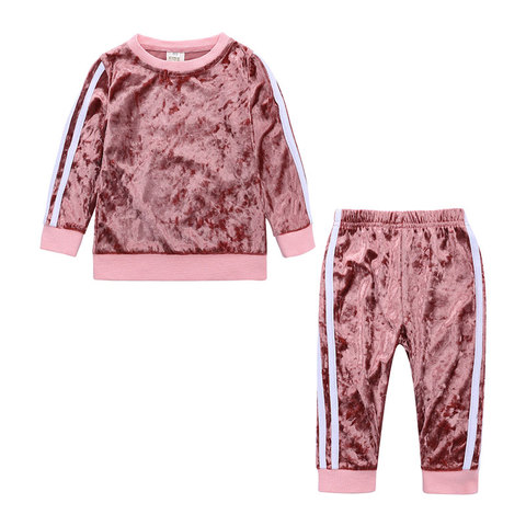 Ropa informal para niños y niñas, conjuntos de ropa de primavera y otoño, Tops de manga larga y pantalones de terciopelo dorado ► Foto 1/6