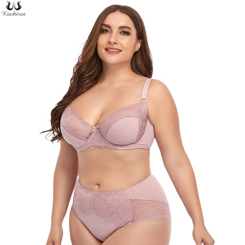 Xiushiren-Sujetador rosa y conjunto de Braga, lencería de talla grande, 38, 40, 42, 44, 46, 48 d, copa para sujetador de mujer, conjunto de bragas ultrafinas para mujer, 5Xl y 6Xl ► Foto 1/6