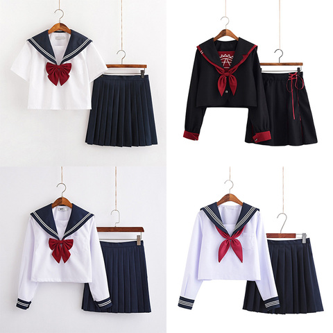 Vestidos escolares blancos para mujer, uniformes de Sailor Suit, uniforme de Escuela Japonesa de Anime para niñas, Falda plisada para estudiantes de escuela secundaria ► Foto 1/4