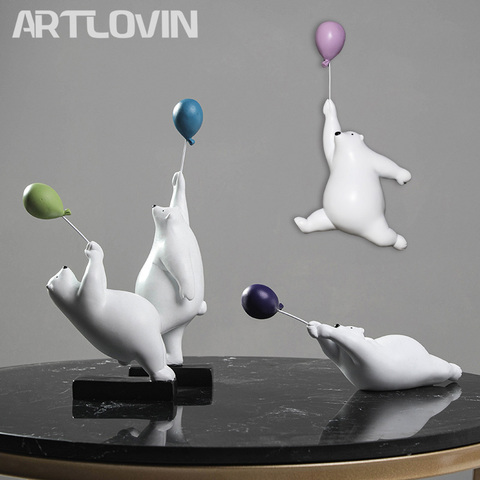 ARTLOVIN-figuras creativas de osos voladores para niños, figura de globo Polar, decoración del montaje en pared del hogar, regalo moderno de resina ► Foto 1/6