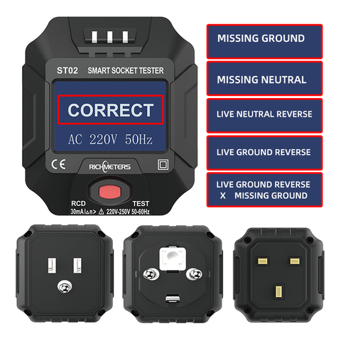 Inteligente Socket Tester Digital comprobador de tensión AC cero circuito eléctrico Detector de línea macho polaridad fase Pro US/EU/Reino Unido GFCI ► Foto 1/6