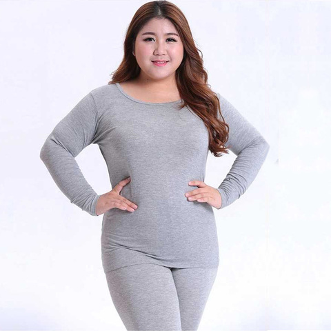 Otoño cálido de manga larga de las mujeres de talla grande térmica larga Johns de moda largo Johns sólido slim ropa interior térmica 3XL 4XL 5XL ► Foto 1/6