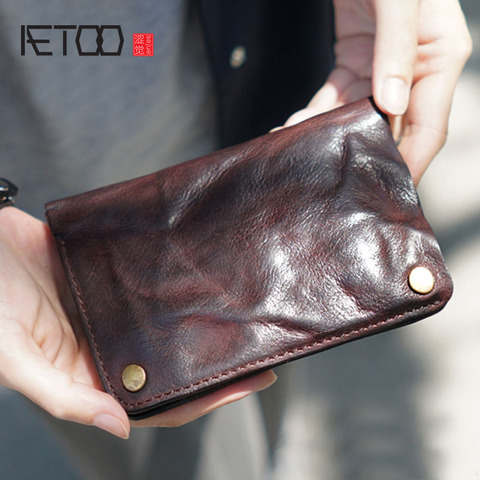 AETOO-billetera retro de cuero para hombre y mujer, billetera de cuero antiguo hecha a mano, de estilo retro ► Foto 1/6