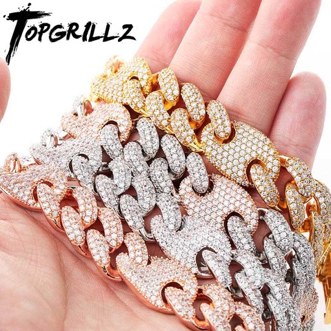 TOPGRILLZ 16mm Miami nueva caja Cierre de cadena de eslabones cubanos oro Color plata collar helado Zirconia cúbica Bling joyería de Hip hop ► Foto 1/6