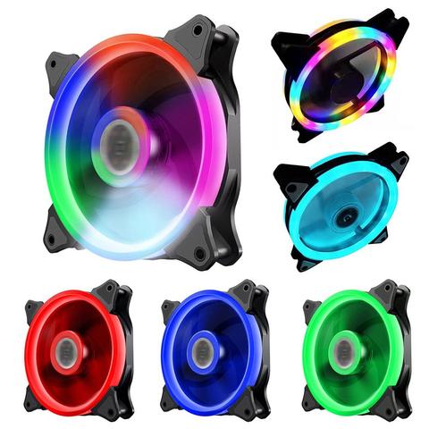 Universal 12cm 15LED doble apertura PC silenciosa Fan ajustar ventilador de refrigeración 120mm tranquilo ordenador de Control de enfriamiento del refrigerador RGB ventiladores de caja ► Foto 1/6