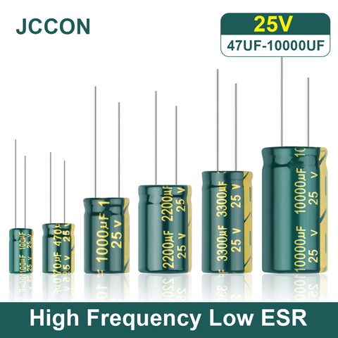 JCCON-condensador de aluminio de alta frecuencia, bajo ESR 25V 47UF 100UF 220UF 330UF 470UF 680UF 1000UF, supercondensador de resistencia ► Foto 1/6