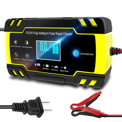 Cargador automático de batería de coche con pantalla LCD digital, cargadores de reparación de pulsos de potencia, con carga de pila de ácido de plomo seco mojado, con pantalla LCD original, de 12V y 24V y 8A ► Foto 1/6