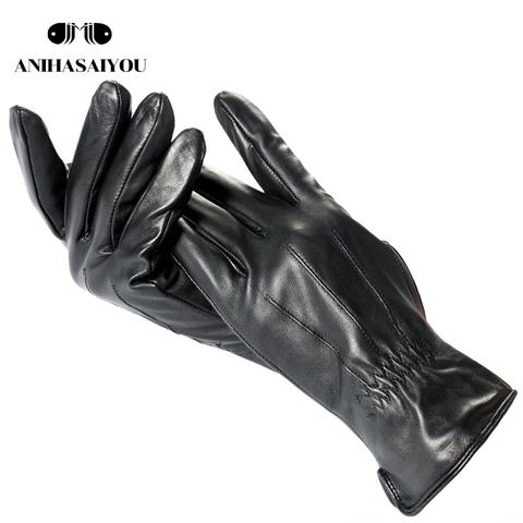 Conducción delgada suave guantes de cuero para hombres invierno guantes de cuero de los hombres negro guantes masculinos para invierno de hombre de piel de oveja es gloves-8007Y ► Foto 1/6